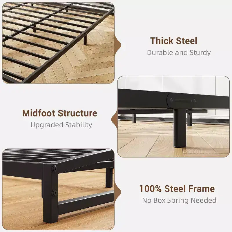 Full Size Bed Frame with Unique Arched Headboard, 6 Inch Height, Metal Platform Bed Frame with Steel Slat Support, No Box Spring Needed, Easy Assembly