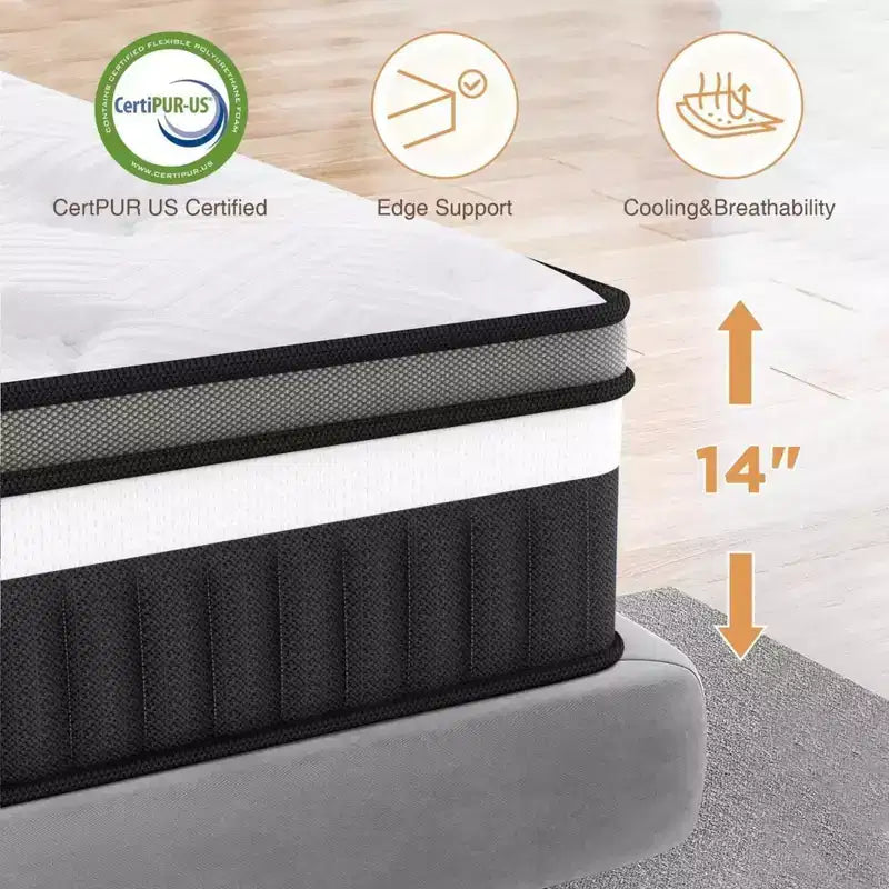 14 Inch King Mattress in a Box, Gel Memory Foam & Individually Wrapped Pocket Coils, Medium Firm, Cooling, CertiPUR-US Certified