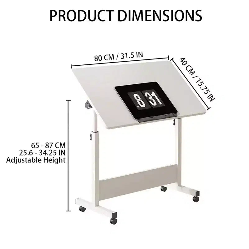 Ins-style small Standing Desk, Height-adjustable, Portable and Foldable Laptop Desk, Suitable for Small Spaces, Home Office Desk with Wheels