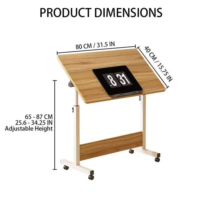 Ins-style small Standing Desk, Height-adjustable, Portable and Foldable Laptop Desk, Suitable for Small Spaces, Home Office Desk with Wheels