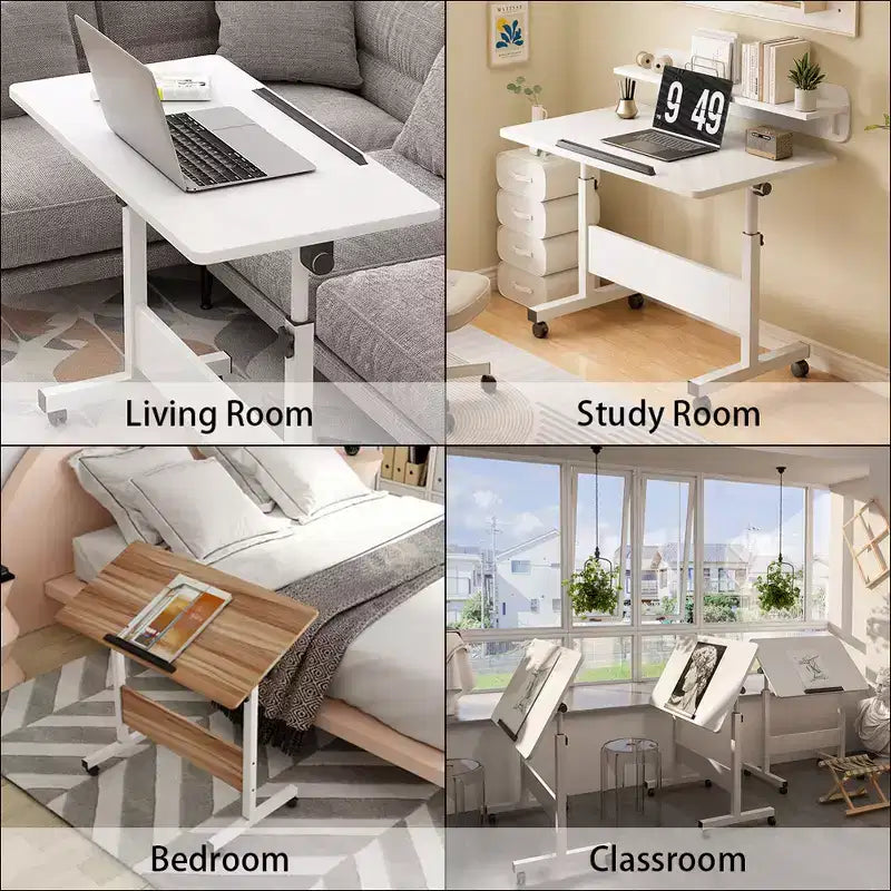 Ins-style small Standing Desk, Height-adjustable, Portable and Foldable Laptop Desk, Suitable for Small Spaces, Home Office Desk with Wheels