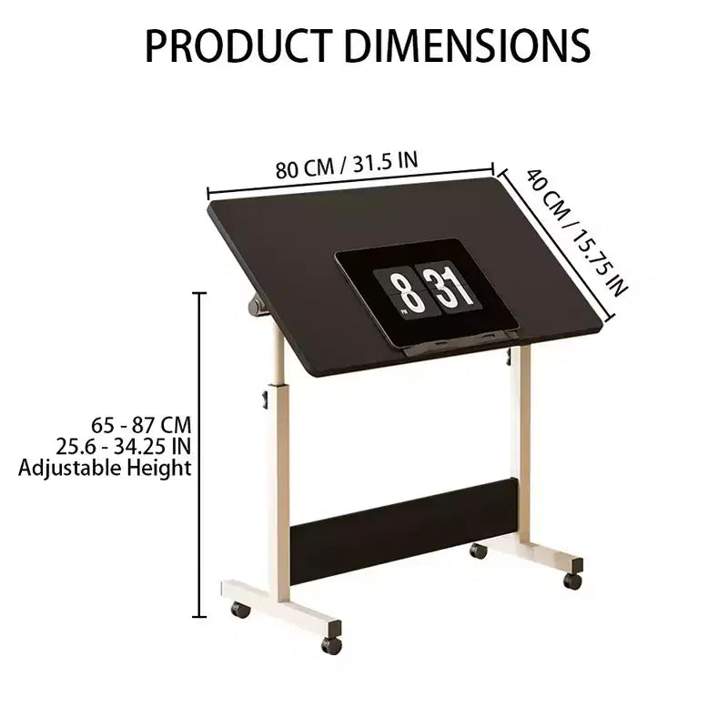 Ins-style small Standing Desk, Height-adjustable, Portable and Foldable Laptop Desk, Suitable for Small Spaces, Home Office Desk with Wheels