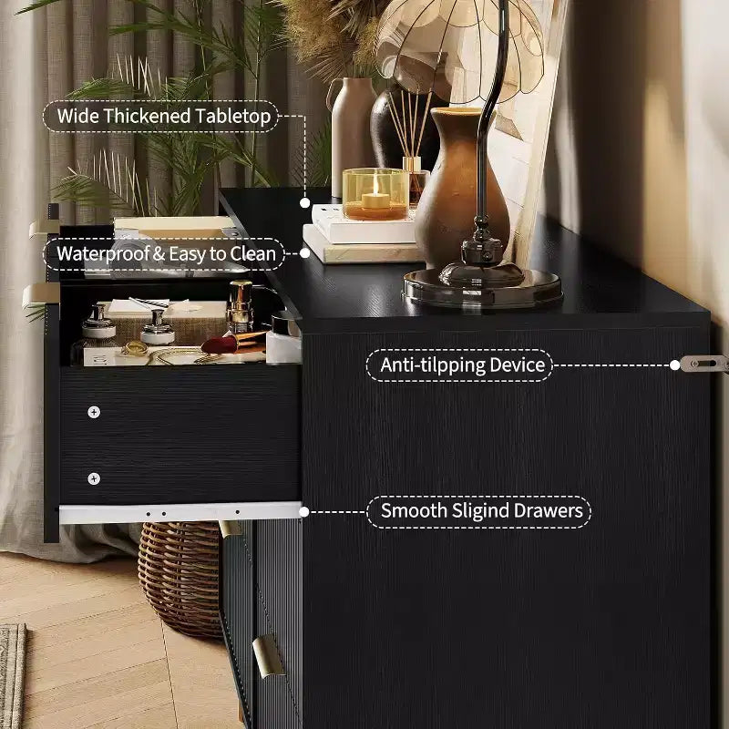 Fluted Dresser for Bedroom with 6 Drawers, 47 Wide Chest of Wooden Bedroom Chest with Metal Handle, Clothes Storage Organizer, Dresser & TV Stand