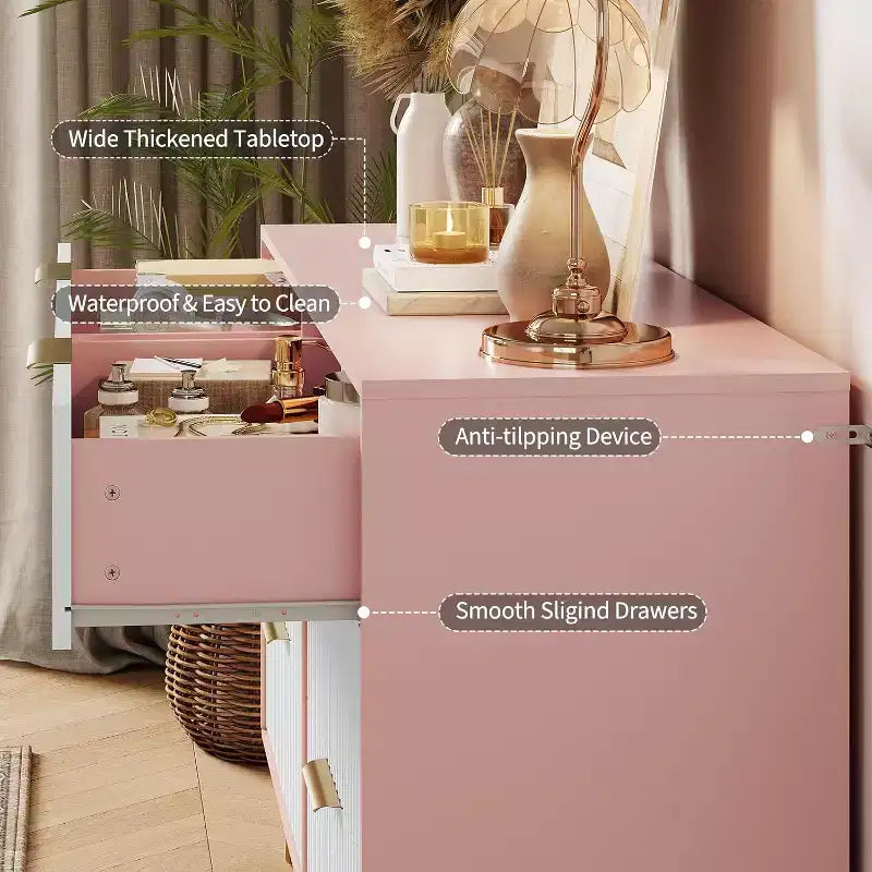 Fluted Dresser for Bedroom with 6 Drawers, 47 Wide Chest of Wooden Bedroom Chest with Metal Handle, Clothes Storage Organizer, Dresser & TV Stand
