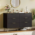 Fluted Dresser for Bedroom with 6 Drawers, 47 Wide Chest of Wooden Bedroom Chest with Metal Handle, Clothes Storage Organizer, Dresser & TV Stand