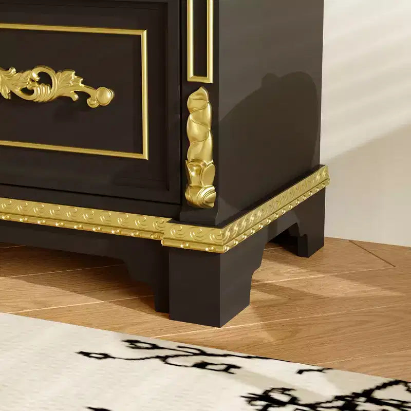 Famapy Black & Gold Ornate Storage Display Cabinet Open Shelves + Drawer Unit