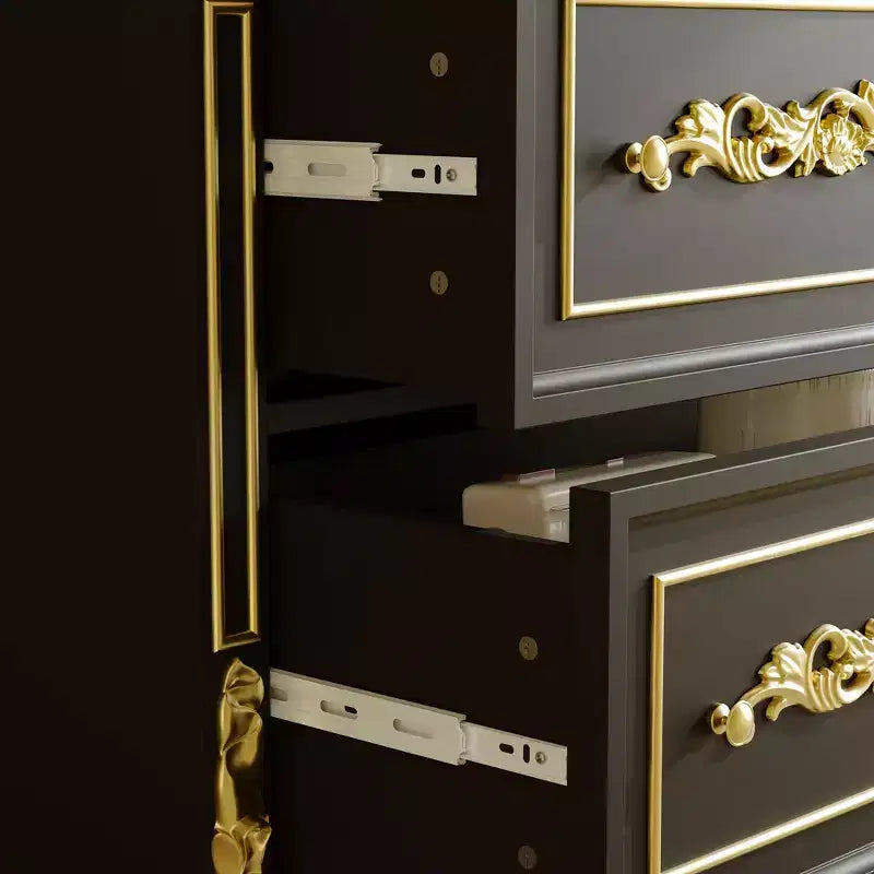 Famapy Black & Gold Ornate Storage Display Cabinet Open Shelves + Drawer Unit