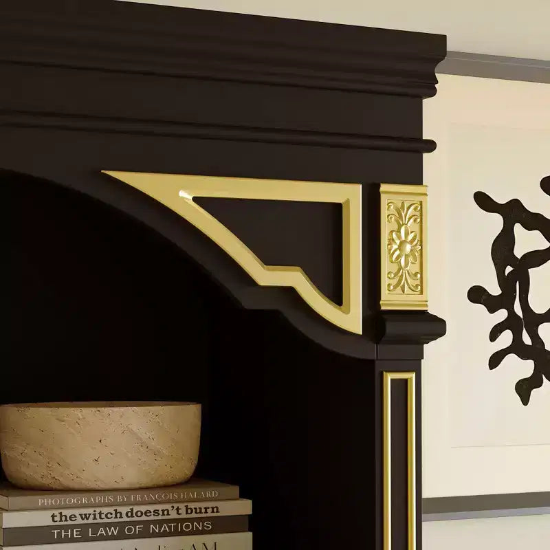 Famapy Black & Gold Ornate Storage Display Cabinet Open Shelves + Drawer Unit