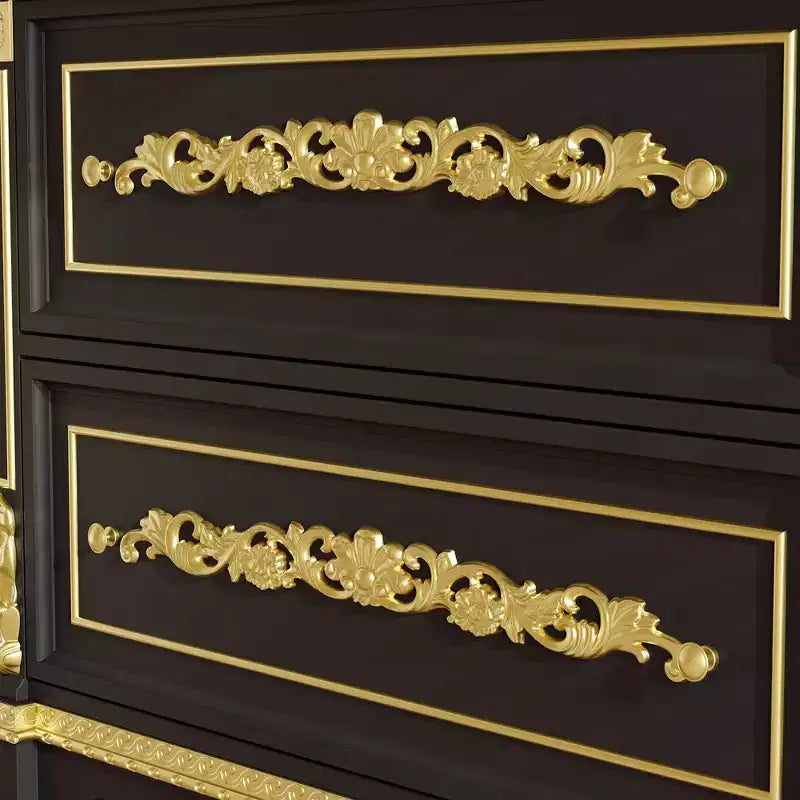 Famapy Black & Gold Ornate Storage Display Cabinet Open Shelves + Drawer Unit