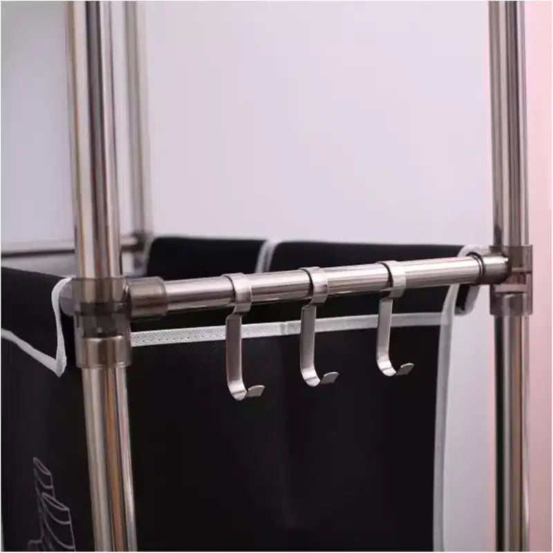 3 Tier Laundry Hamper with Removable Bags, Metal Hooks, and Wide Shelf - Large Clothes Basket Sorter for Laundry Room and Toy Storage