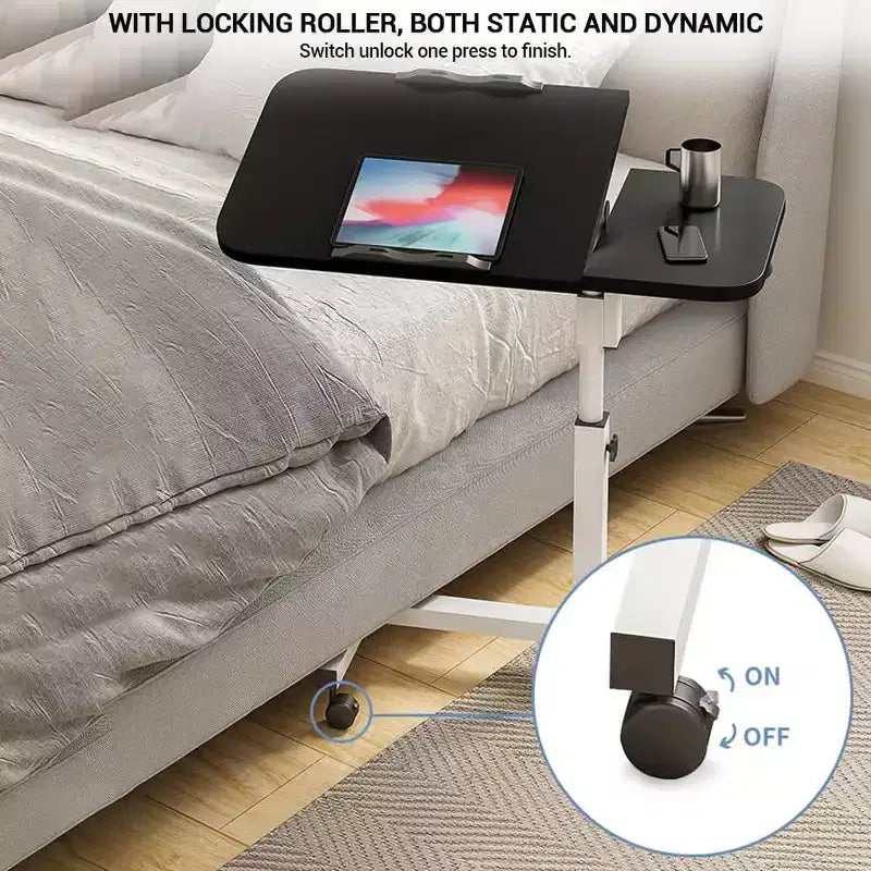 Acekool Overbed Table with Wheels, Adjustable Height & Tilting Split Desktop, for Bedroom & Home Office