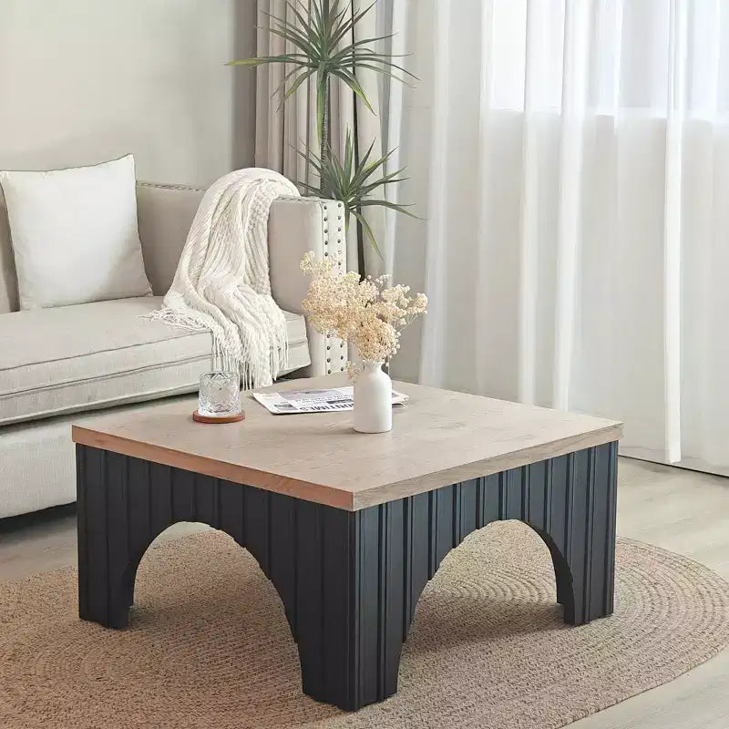 GDFStudio Sira Rustic Square Coffee Table with Arched Base
