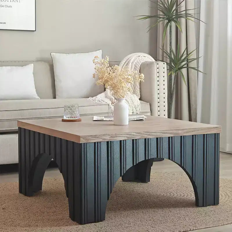 GDFStudio Sira Rustic Square Coffee Table with Arched Base