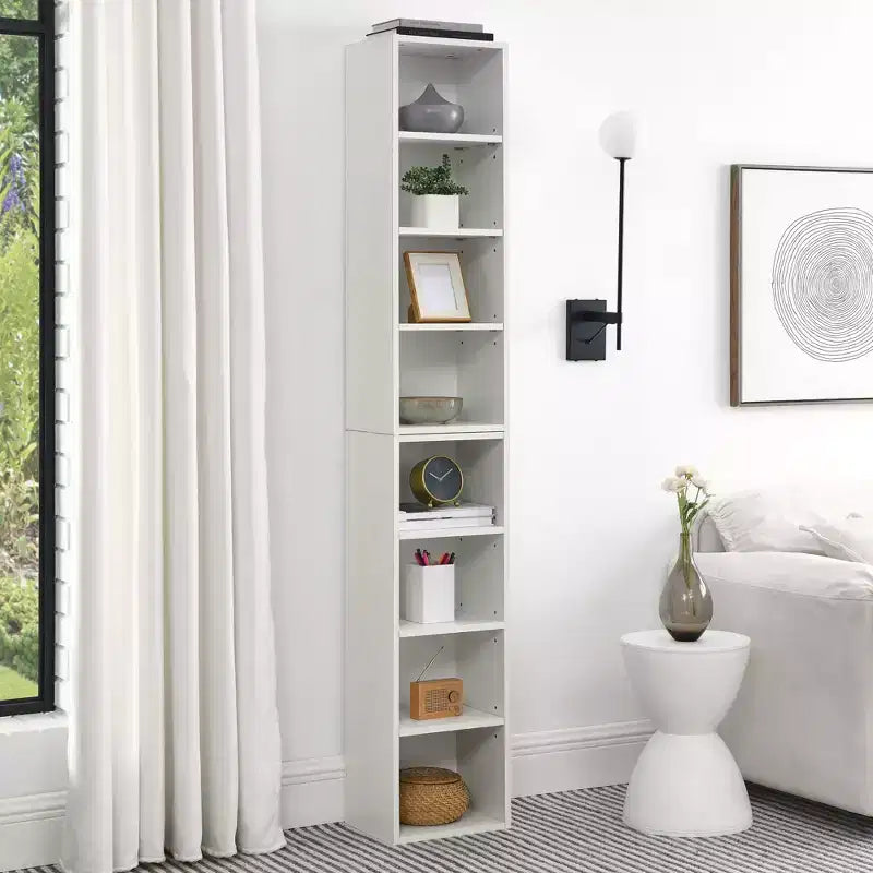 8-Tier Media Tower Rack, CD DVD Slim Storage Cabinet with Adjustable Shelves, Tall Narrow Bookcase Display Bookshelf for Home Office
