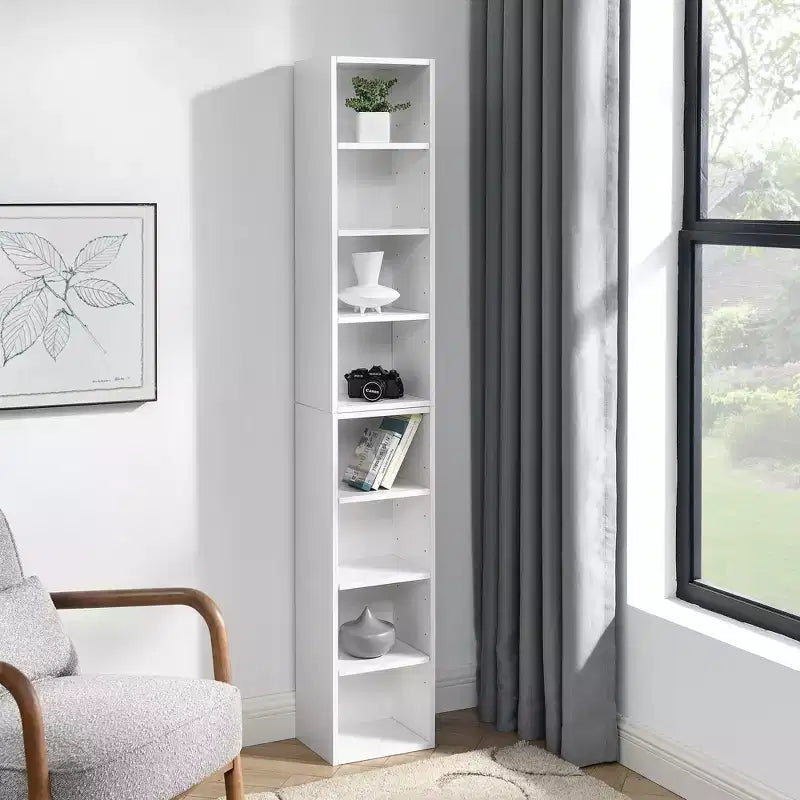 8-Tier Media Tower Rack, CD DVD Slim Storage Cabinet with Adjustable Shelves, Tall Narrow Bookcase Display Bookshelf for Home Office