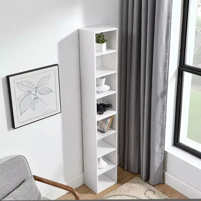 8-Tier Media Tower Rack, CD DVD Slim Storage Cabinet with Adjustable Shelves, Tall Narrow Bookcase Display Bookshelf for Home Office