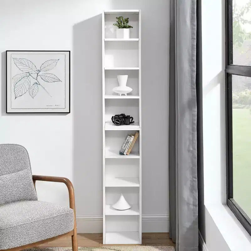 8-Tier Media Tower Rack, CD DVD Slim Storage Cabinet with Adjustable Shelves, Tall Narrow Bookcase Display Bookshelf for Home Office