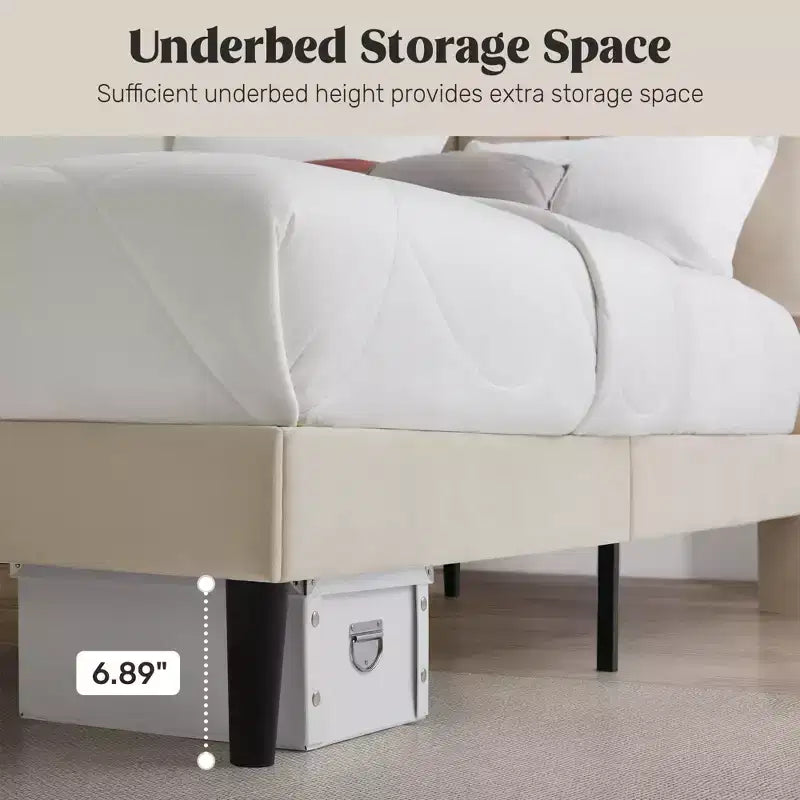 FERPIT Upholstered Platform Bed Frame with Vertical Stripe Headboard
