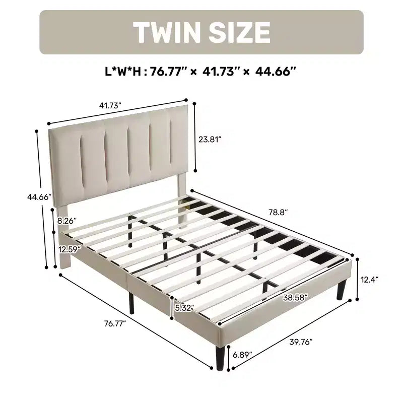 FERPIT Upholstered Platform Bed Frame with Vertical Stripe Headboard