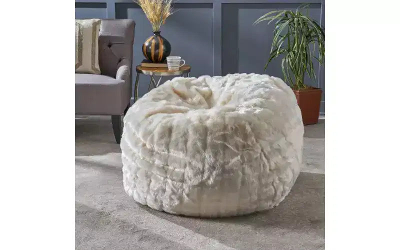 Okak Faux Fur Bean Bag Chair Lounge Chair with Polyurethane Foam, Gaming Bean Bag Chairs Comfy Sofa Chair for Adults, Bean Bag Couch, White