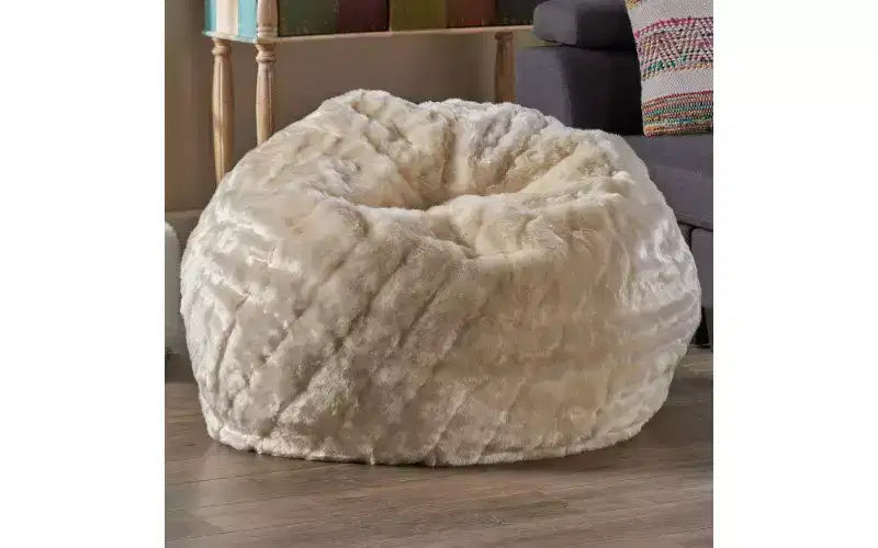 Okak Faux Fur Bean Bag Chair Lounge Chair with Polyurethane Foam, Gaming Bean Bag Chairs Comfy Sofa Chair for Adults, Bean Bag Couch, White