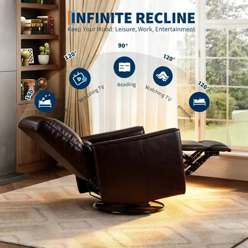 Swivel Rocking Nursery Recliner Chair Rocker Recliner Glider Deep Seat PU Leather Sofa Chair with high Backrest for Nursery, Living Room(Dark Brown)