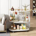 Gold Bar Carts with 4-Tiers Storage Shelves, Mobile Bar Serving Carts on Wheels with Wine Rack and Glass Holder for Kitchen, Dining Room, Living Room
