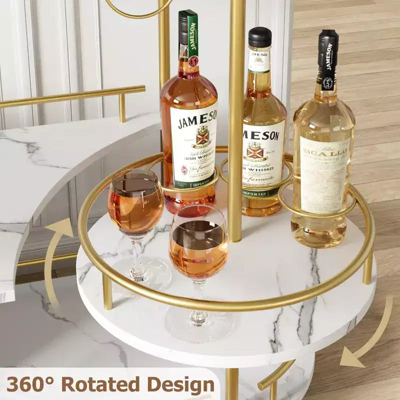 Gold Bar Carts with 4-Tiers Storage Shelves, Mobile Bar Serving Carts on Wheels with Wine Rack and Glass Holder for Kitchen, Dining Room, Living Room