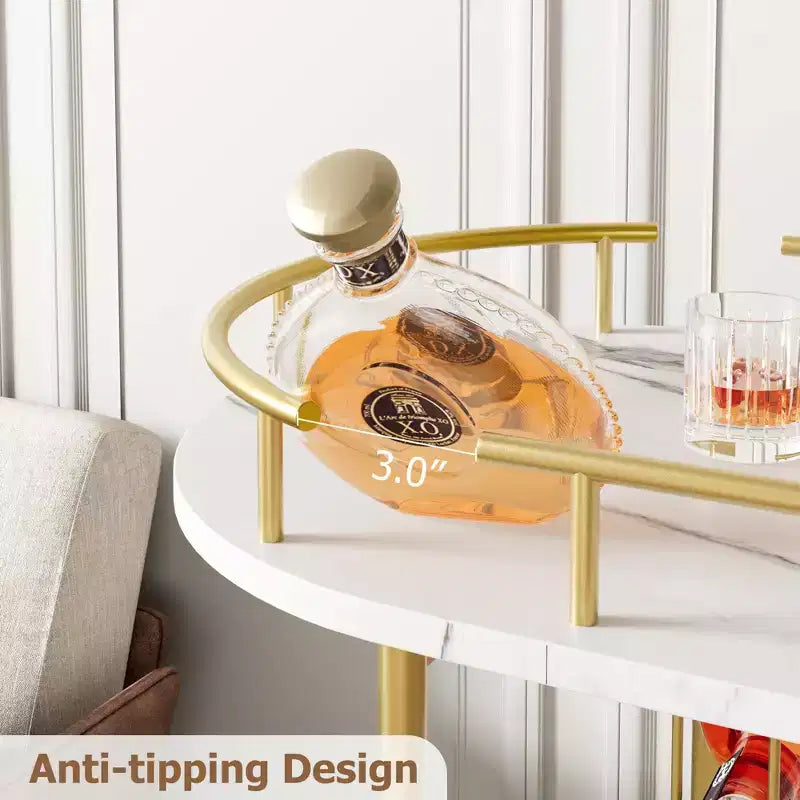 Gold Bar Carts with 4-Tiers Storage Shelves, Mobile Bar Serving Carts on Wheels with Wine Rack and Glass Holder for Kitchen, Dining Room, Living Room