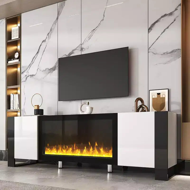 Modern Tv Stand, Fireplace Tv Stand with 34.2 Electric Fireplace, 2 Large Cabinets, Shelves Minimalist Entertainment Center TV Console White