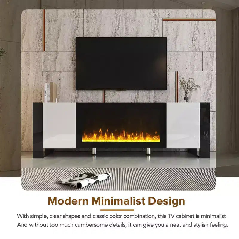 Modern Tv Stand, Fireplace Tv Stand with 34.2 Electric Fireplace, 2 Large Cabinets, Shelves Minimalist Entertainment Center TV Console White