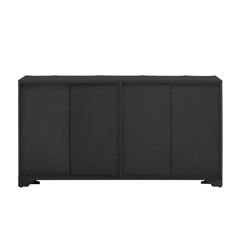 Exquisite four-door sideboard, adorned with intricate linear embellishments and luxurious multi-layered pine veneer design elements Black