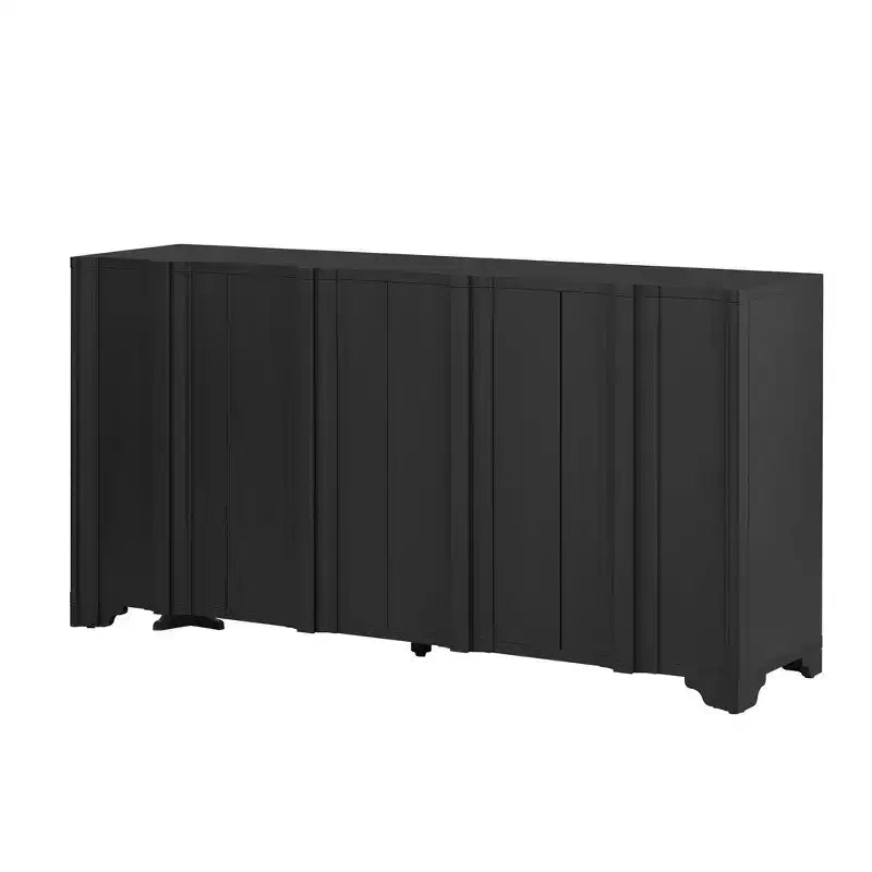 Exquisite four-door sideboard, adorned with intricate linear embellishments and luxurious multi-layered pine veneer design elements Black