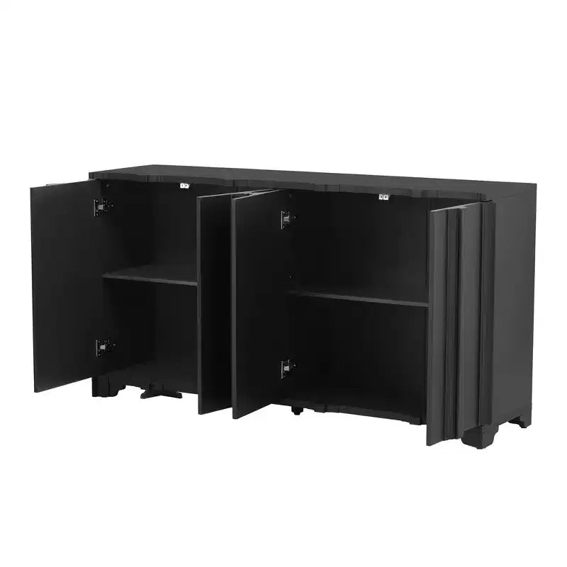 Exquisite four-door sideboard, adorned with intricate linear embellishments and luxurious multi-layered pine veneer design elements Black