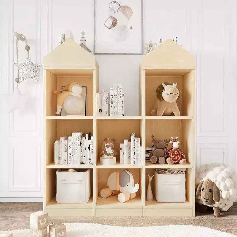 Toy Storage Organizer 8-Cubby Kids Bookshelf Natural Bookcase Toddlers Playhouse Cabinet Shelf for Boys Girls Wooden Cubby Storage Toy Shelf