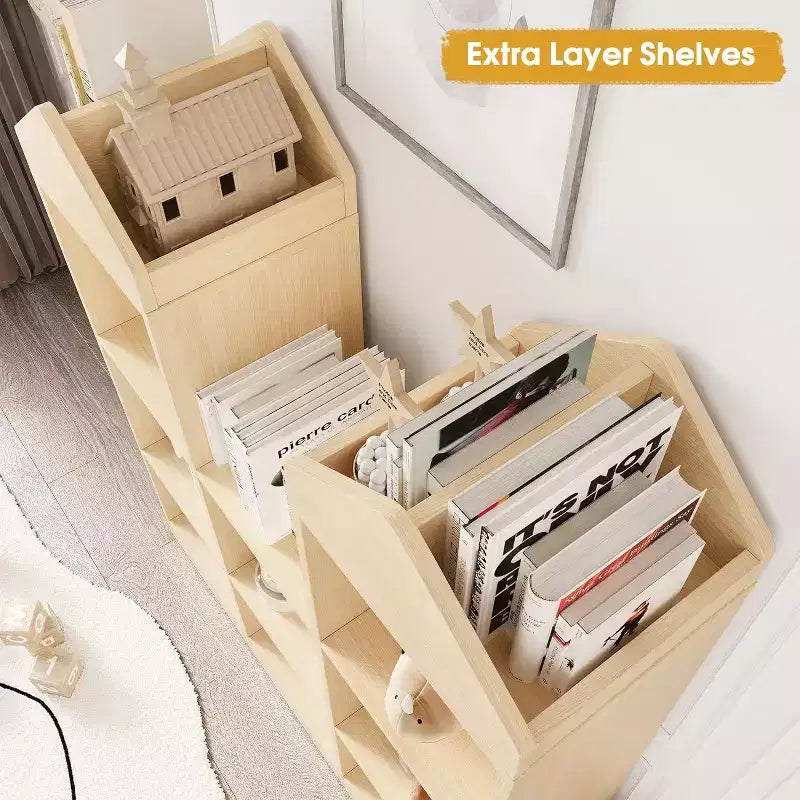 Toy Storage Organizer 8-Cubby Kids Bookshelf Natural Bookcase Toddlers Playhouse Cabinet Shelf for Boys Girls Wooden Cubby Storage Toy Shelf