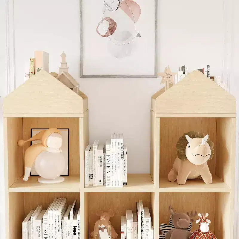 Toy Storage Organizer 8-Cubby Kids Bookshelf Natural Bookcase Toddlers Playhouse Cabinet Shelf for Boys Girls Wooden Cubby Storage Toy Shelf