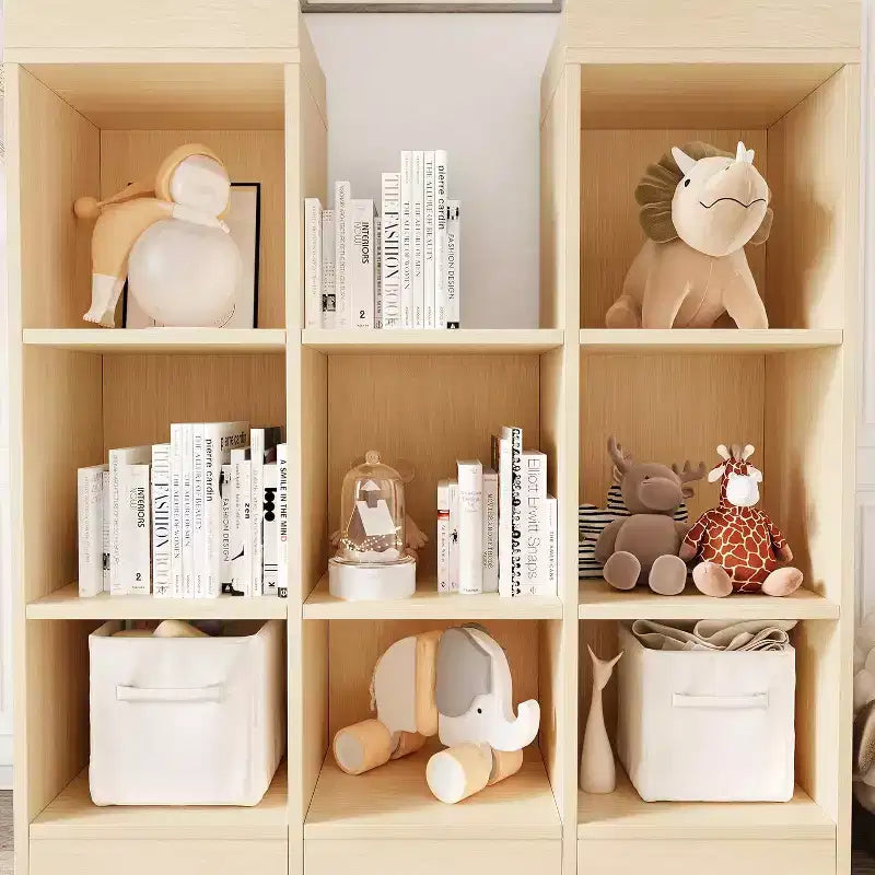 Toy Storage Organizer 8-Cubby Kids Bookshelf Natural Bookcase Toddlers Playhouse Cabinet Shelf for Boys Girls Wooden Cubby Storage Toy Shelf
