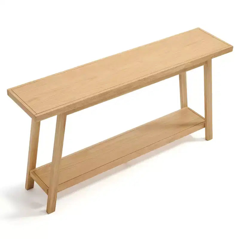 Bekrvio Solid Oak Entryway Console Table, 59 Narrow Sofa Table with 2-Tier Shelf, Stable Trapezoid Base, Farmhouse Hallway Table for Living Room