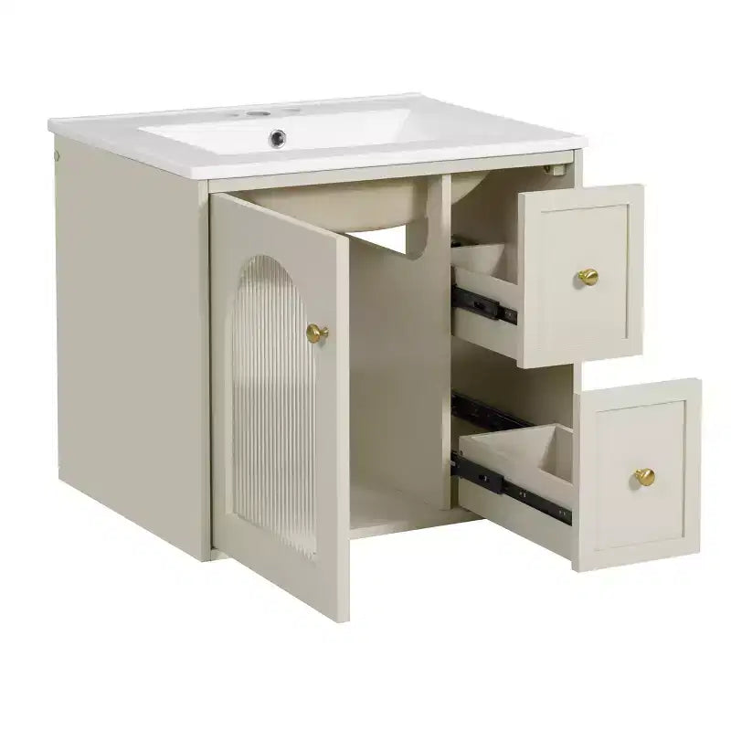 24 Wall Bathroom Cabinet with Storage, Bathroom Vanity Sink Combo with Drawers and Soft-Close Door, Small Single Sink Bathroom Vanity