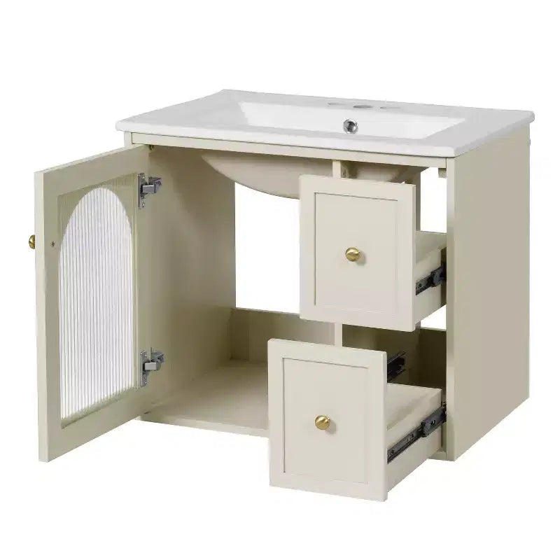24 Wall Bathroom Cabinet with Storage, Bathroom Vanity Sink Combo with Drawers and Soft-Close Door, Small Single Sink Bathroom Vanity