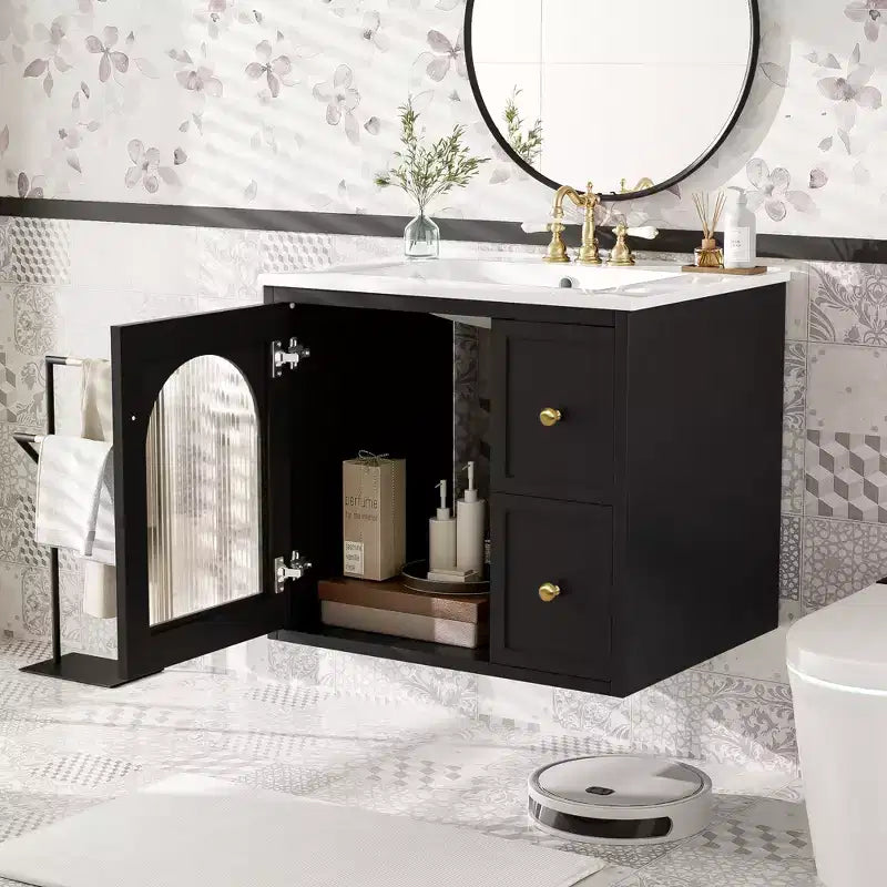 24 Wall Bathroom Cabinet with Storage, Bathroom Vanity Sink Combo with Drawers and Soft-Close Door, Small Single Sink Bathroom Vanity