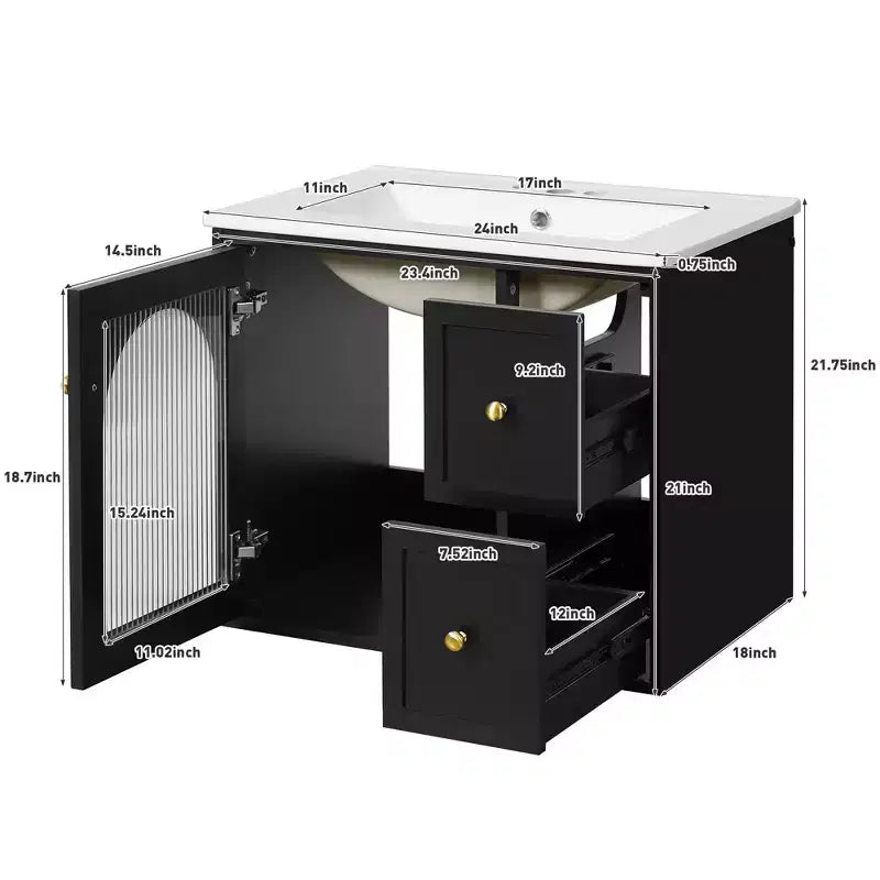 24 Wall Bathroom Cabinet with Storage, Bathroom Vanity Sink Combo with Drawers and Soft-Close Door, Small Single Sink Bathroom Vanity