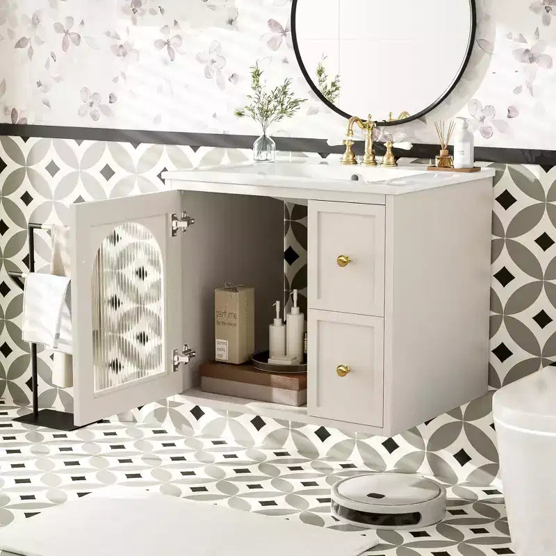 24 Wall Bathroom Cabinet with Storage, Bathroom Vanity Sink Combo with Drawers and Soft-Close Door, Small Single Sink Bathroom Vanity
