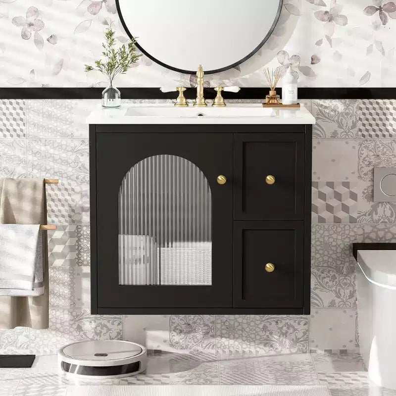 24 Wall Bathroom Cabinet with Storage, Bathroom Vanity Sink Combo with Drawers and Soft-Close Door, Small Single Sink Bathroom Vanity