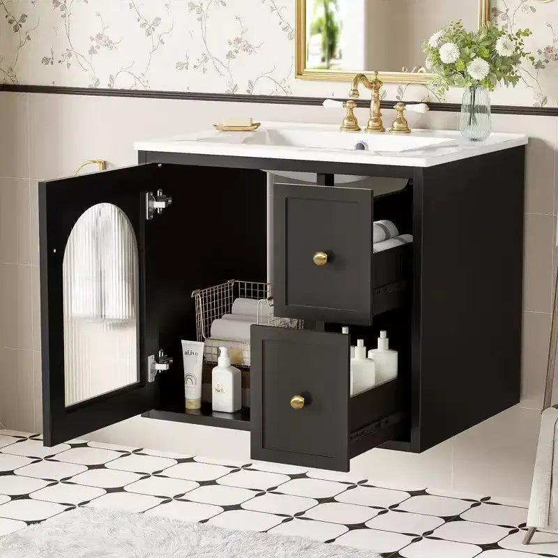24 Wall Bathroom Cabinet with Storage, Bathroom Vanity Sink Combo with Drawers and Soft-Close Door, Small Single Sink Bathroom Vanity