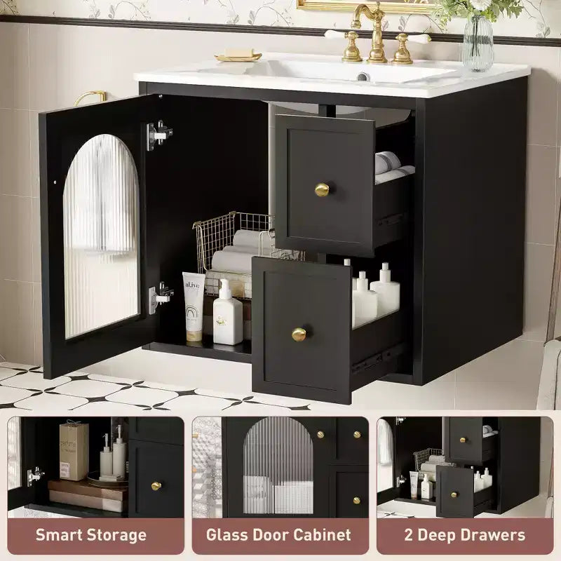 24 Wall Bathroom Cabinet with Storage, Bathroom Vanity Sink Combo with Drawers and Soft-Close Door, Small Single Sink Bathroom Vanity