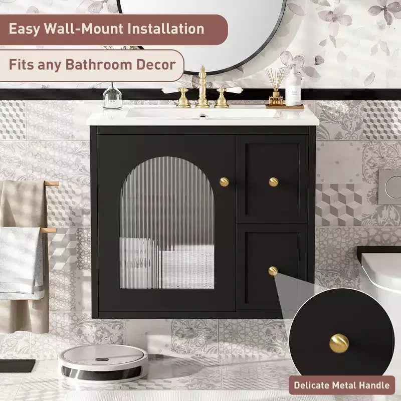 24 Wall Bathroom Cabinet with Storage, Bathroom Vanity Sink Combo with Drawers and Soft-Close Door, Small Single Sink Bathroom Vanity