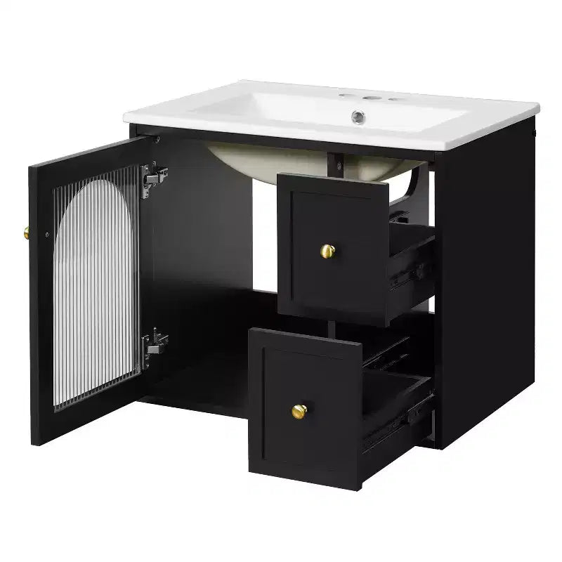 24 Wall Bathroom Cabinet with Storage, Bathroom Vanity Sink Combo with Drawers and Soft-Close Door, Small Single Sink Bathroom Vanity