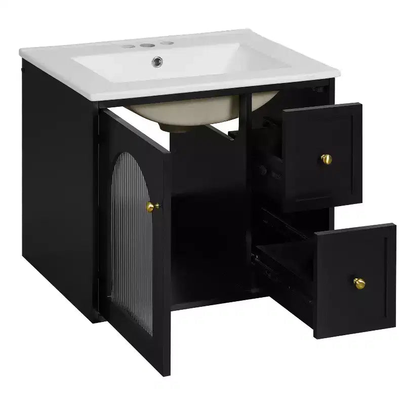 24 Wall Bathroom Cabinet with Storage, Bathroom Vanity Sink Combo with Drawers and Soft-Close Door, Small Single Sink Bathroom Vanity